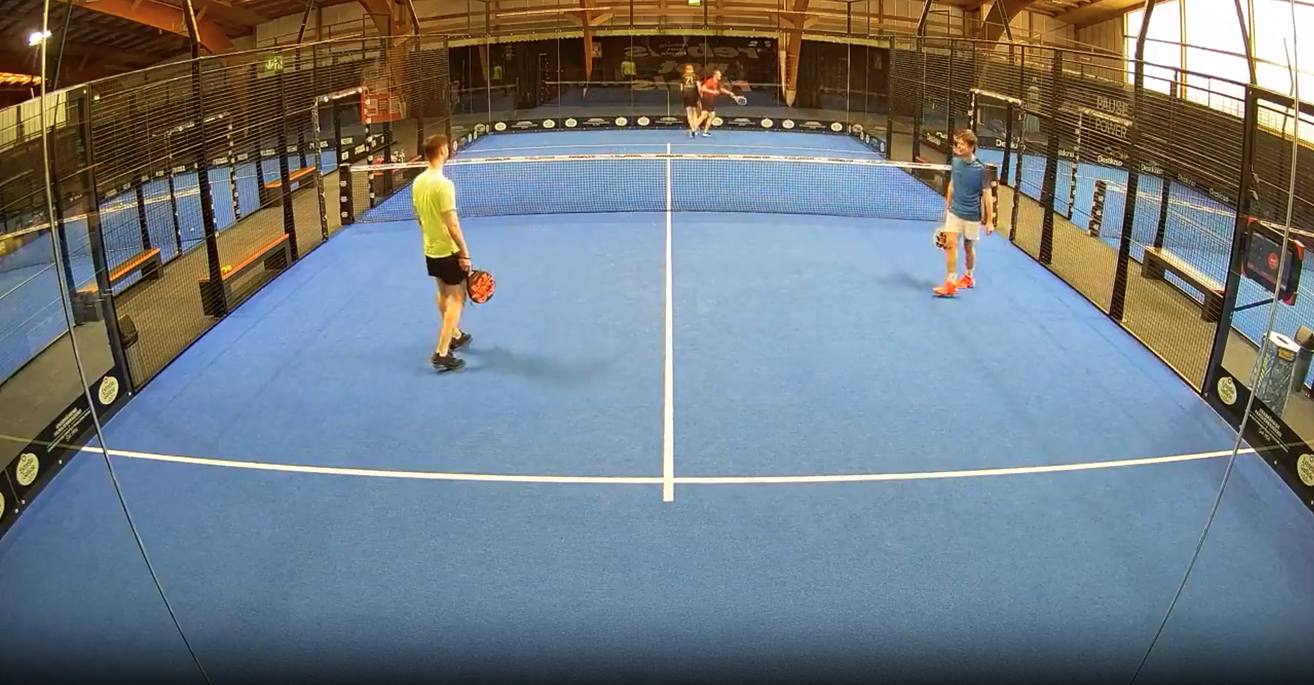 SPASH camera field of view: full indoor padel court from above the back glass